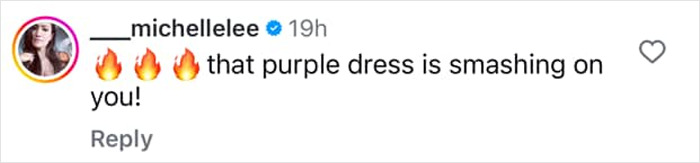 Comment praising Tia Carrere&rsquo;s stunning plunging purple gown, calling the dress smashing on her.