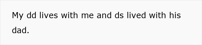 Text on plain white background reading My dd lives with me and ds lived with his dad. Text on plain white background reading My dd lives with me and ds lived with his dad.