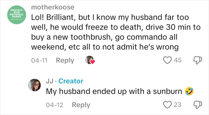 Screenshot of a social media comment thread about a mom&rsquo;s petty revenge going viral after making her family pack for themselves.