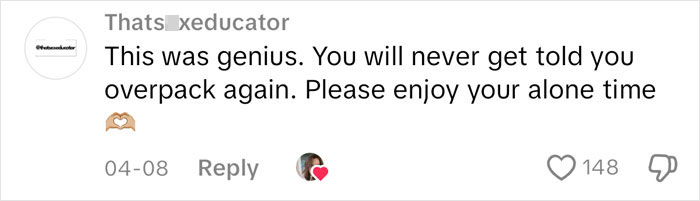 Screenshot of a social media comment praising a mom&rsquo;s petty revenge packing strategy, gaining viral attention.