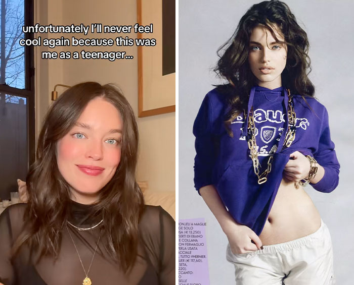 Young woman shares a glow down trend with side-by-side photos from her teenage years and now.