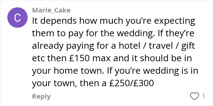 Chat comment discussing costs and expectations for paying hen parties and related wedding expenses online debate.