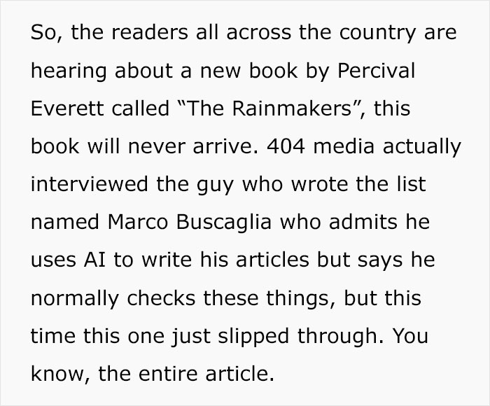 Text excerpt from article about 2025 summer reading list runs in major newspapers with most books not existing.