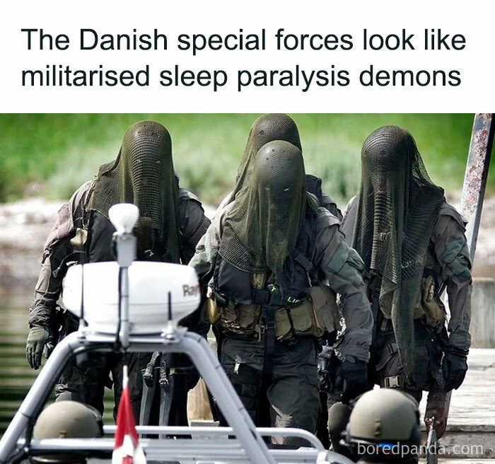 Danish special forces wearing unusual gear, creating a disturbing and unsettling scene from real events.