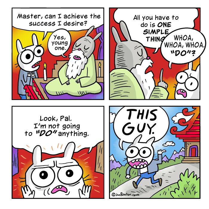 Comic by Jim Benton featuring a humorous dialogue between two characters about success with an unexpected twist.