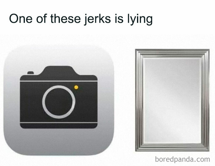 Funny meme comparing a camera icon labeled sarcasm and a mirror with caption about lying for hilarious memes.