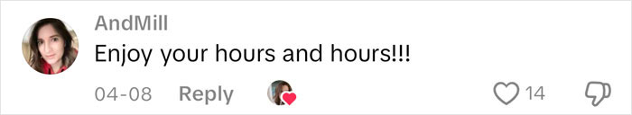 Screenshot of a social media comment reading Enjoy your hours and hours with a heart reaction, related to petty revenge story.