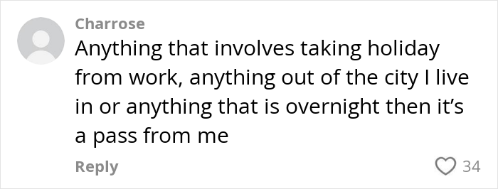 Comment discussing personal boundaries on paying for hen parties and taking holidays from work.