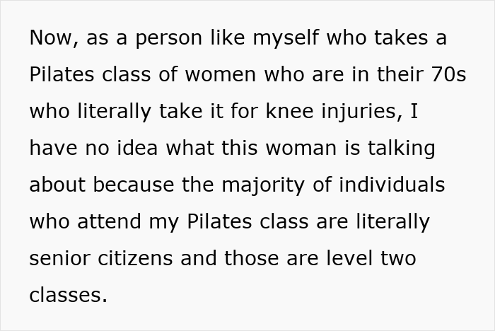 Alt text: Person discussing Pilates classes, addressing misconceptions about weight and age in Pilates participation and abilities