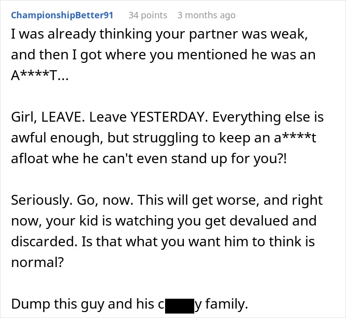 Reddit comment advising a woman to leave her boyfriend who excluded her from family vacation due to gluten intolerance. Reddit comment advising a woman to leave her boyfriend who excluded her from family vacation due to gluten intolerance.