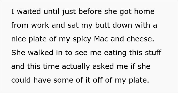 Text excerpt from a story about a person getting revenge on a roommate stealing food off their plate.