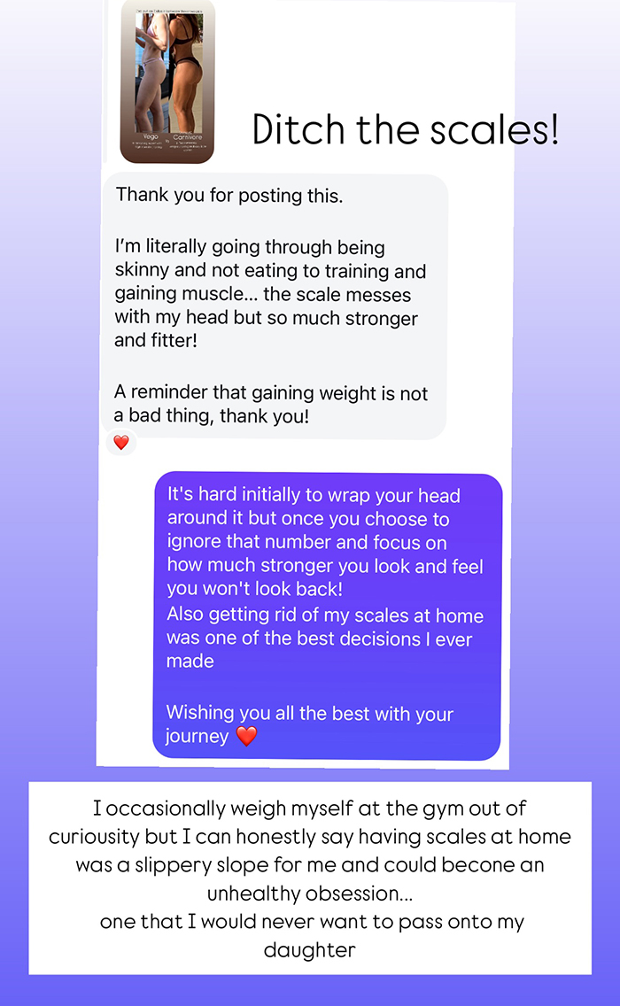 Before and after photo showing body transformation in bikini, highlighting muscle gain after ditching veganism for meat.