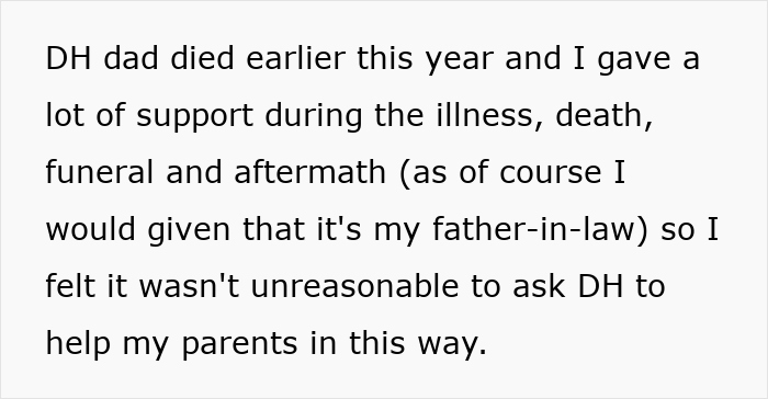 Text describing a wife asking her husband for help to check on her elderly parents’ home, but he refuses. Text describing a wife asking her husband for help to check on her elderly parents’ home, but he refuses.