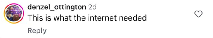 Comment on Instagram by user denzel_ottington saying This is what the internet needed in black text on a white background.