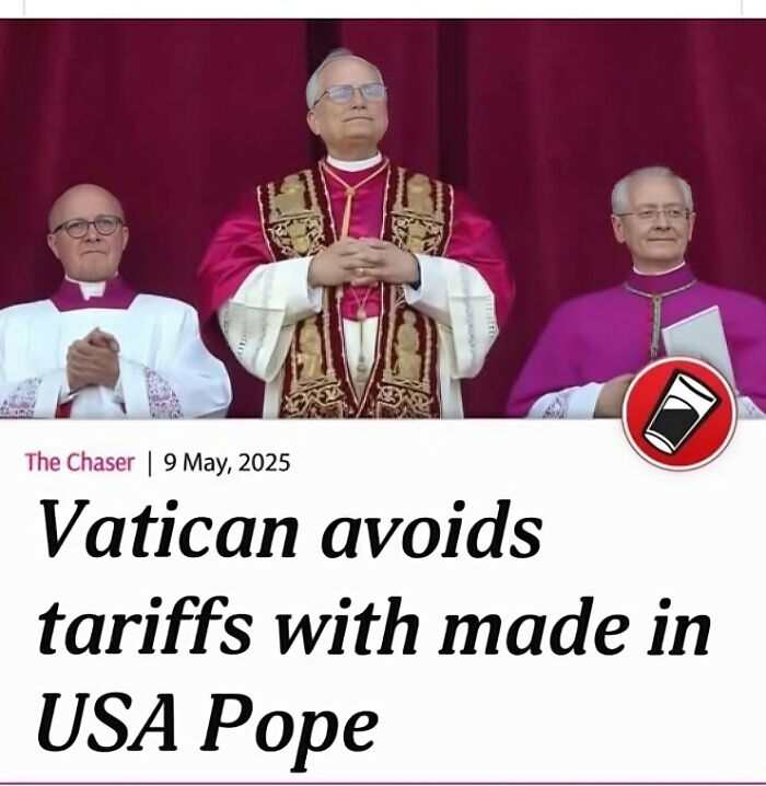 Three clergymen stand in front of a red curtain above a meme about the Impossible I’m Vegan topic.