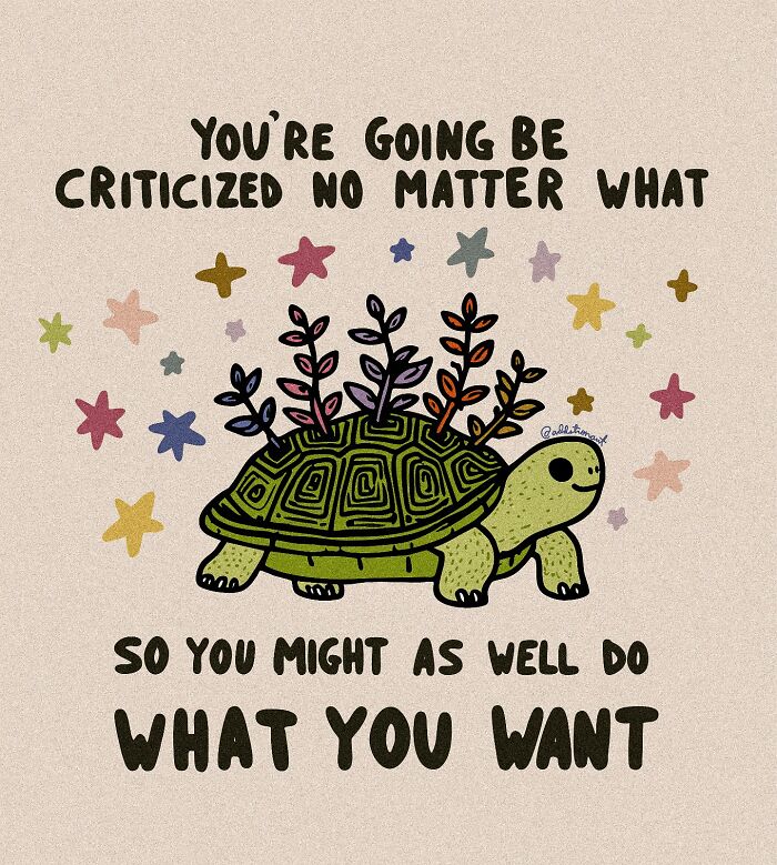 Illustration of a turtle with plants on its back surrounded by stars, expressing vulnerable thoughts through art therapy.