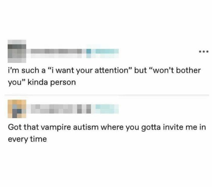 Screenshot of a humorous social media exchange capturing funny pics about attention and social behavior for mental breakdown scrolling.