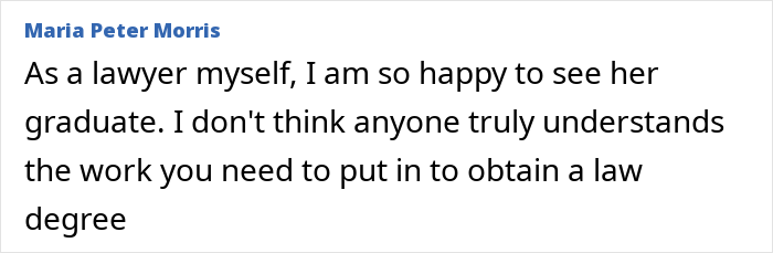 Text showing support for Kim Kardashian graduating law school, highlighting the effort needed to earn a law degree.