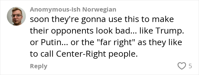 Comment from user Anonymous-Ish Norwegian discussing concerns about AI model's use to manipulate opponents' appearances in videos.