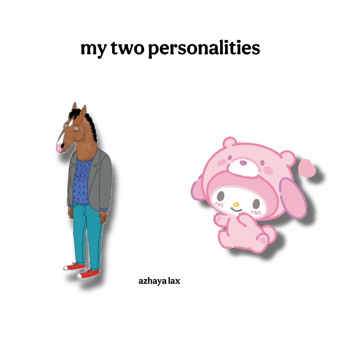 Illustration showing two contrasting characters representing two personalities in a cute and wholesome style.