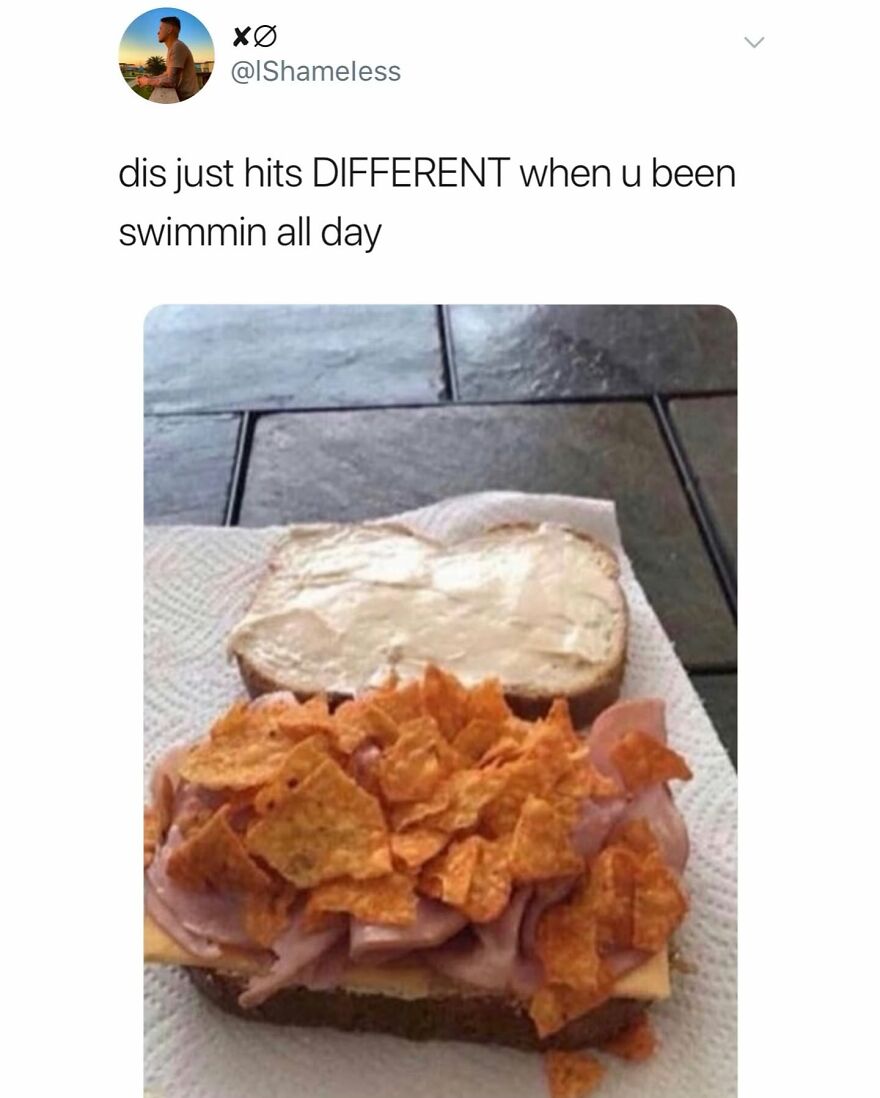 Funny meme showing a sandwich with ham, cheese, and chips illustrating humor for those near a meltdown.