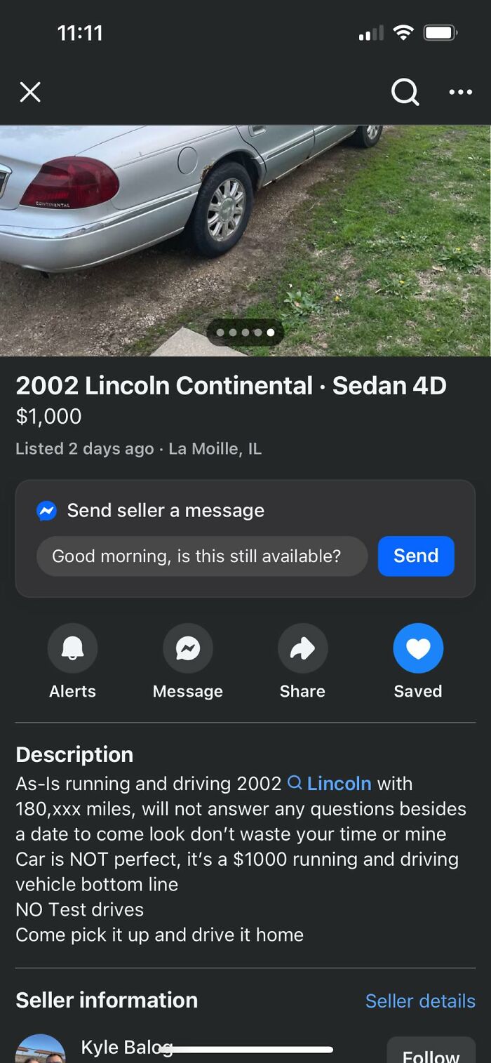 Used 2002 Lincoln Continental sedan for sale on Facebook Marketplace with a detailed description and seller contact options.