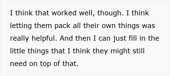 Alt text: Mom gets petty revenge by making her family pack for themselves, sharing how letting them pack was helpful and went viral.