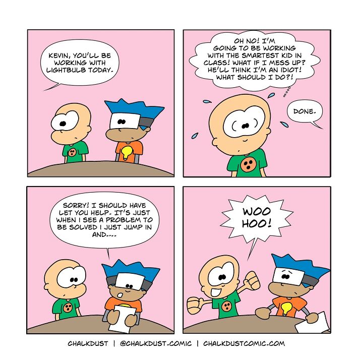 Comic panels showing a teacher’s comics illustrating the challenges and humor of surviving a school day.