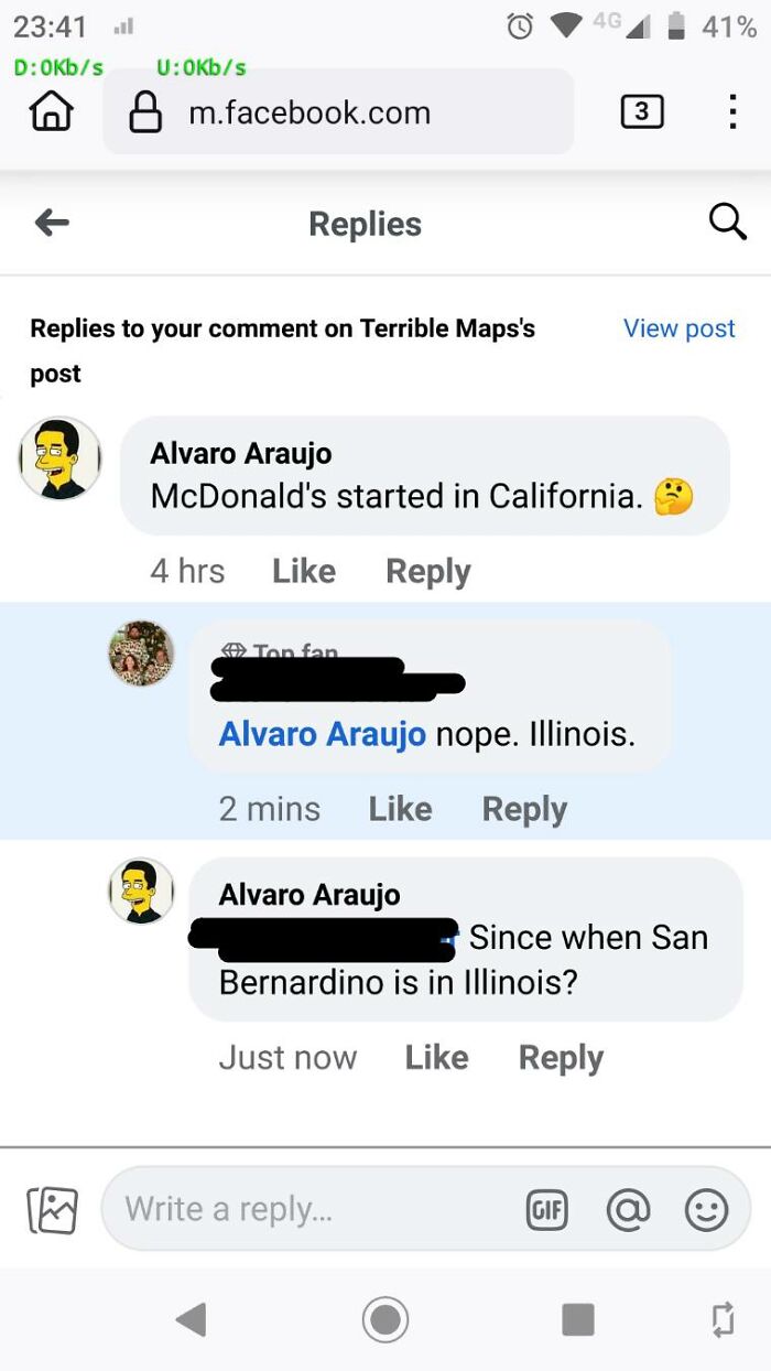 Facebook group conversation shaming overconfident know-it-alls incorrectly correcting origins of McDonald's in an online discussion.
