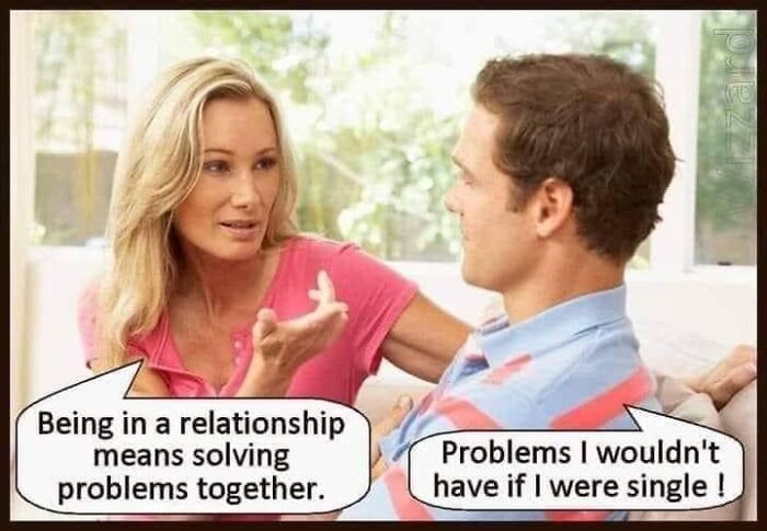 Couple having a serious conversation about relationship problems in a casual home setting, vegan meme context implied.