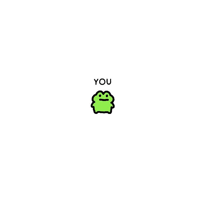 Simple cartoon frog with the word you above it, illustrating life’s little struggles through a frog with big feelings.