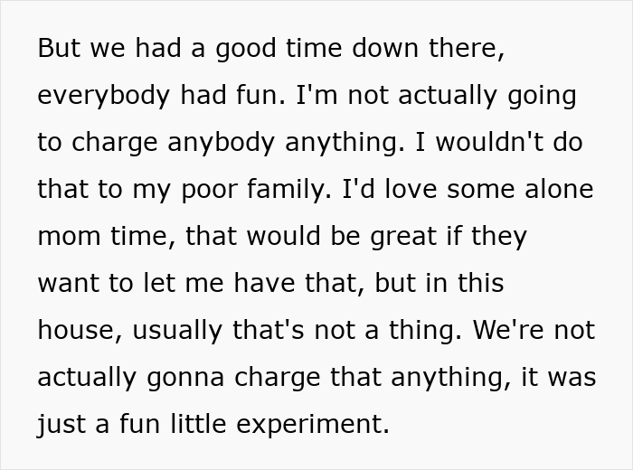 Text excerpt from a viral story where a mom shares her petty revenge by making her family pack for themselves.