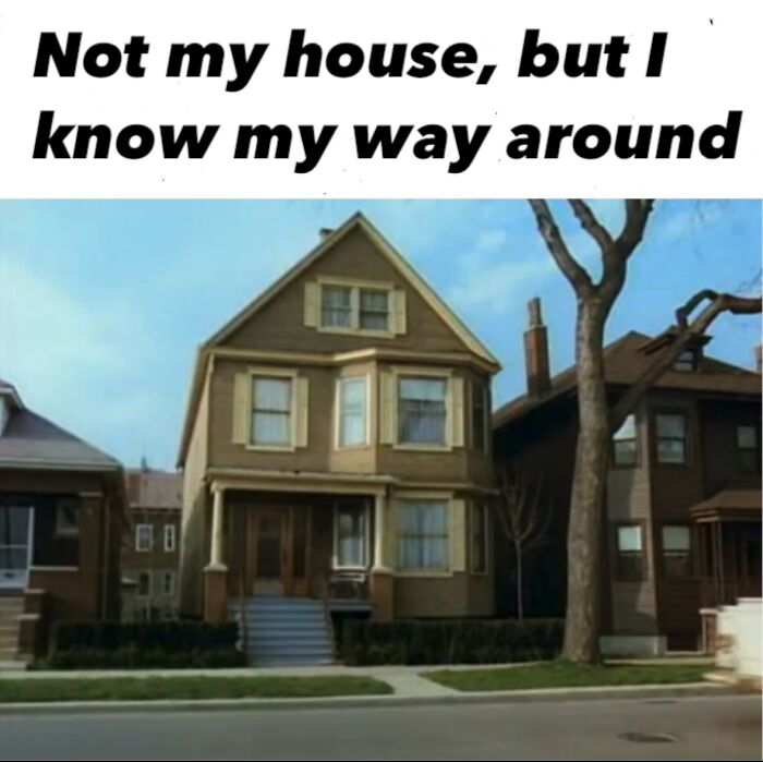 Old neighborhood house on a street with the caption about knowing the way around nostalgic memories.