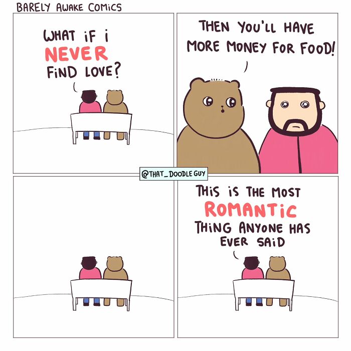 Comic strip featuring a person and bear in cute animal comics style, highlighting humor and charm in comics by Divyansh Sikka.