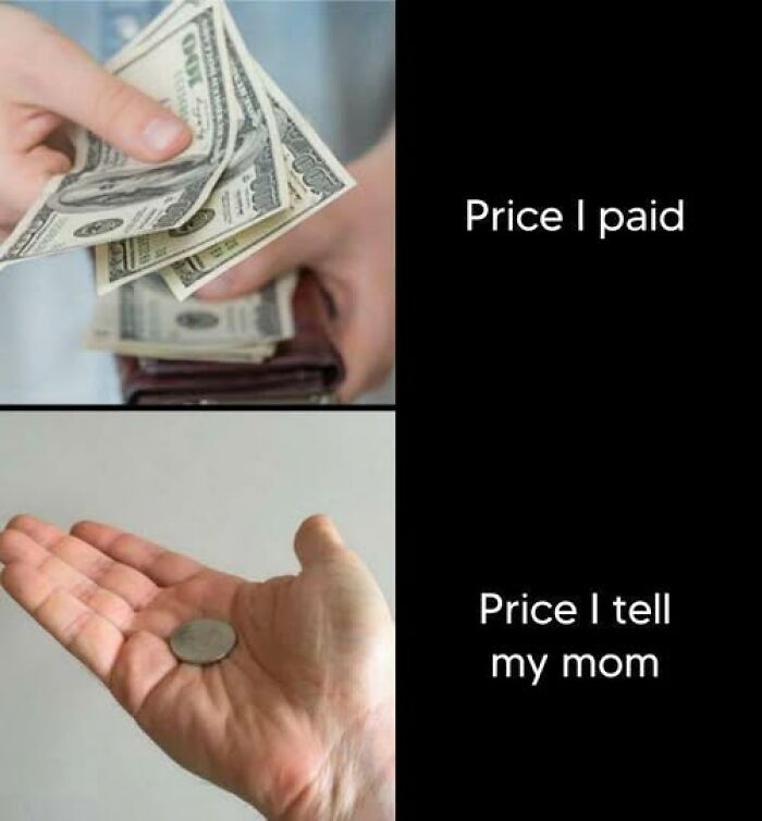 Hand holding cash versus hand with a coin showing sarcastic sarcasm in a meme from popular FB account.