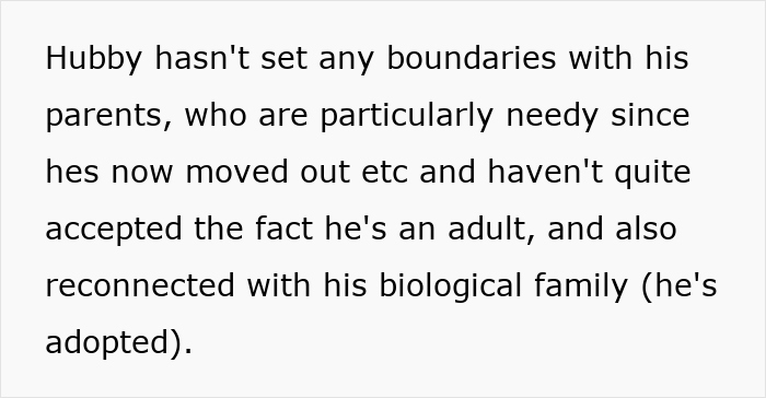 Text about husband not setting boundaries with needy parents, highlighting helicopter mom asking about grandkids during honeymoon calls.