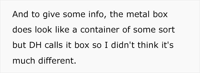 Text excerpt explaining the husband's metal box referred to as the box, related to olives guarded like gold.