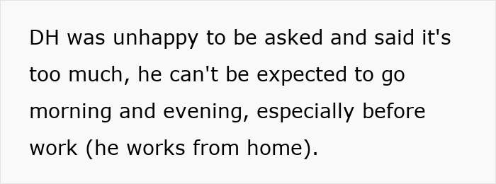 Text showing husband refusing to help check on elderly parents' home, saying it is too much before work. Text showing husband refusing to help check on elderly parents' home, saying it is too much before work.