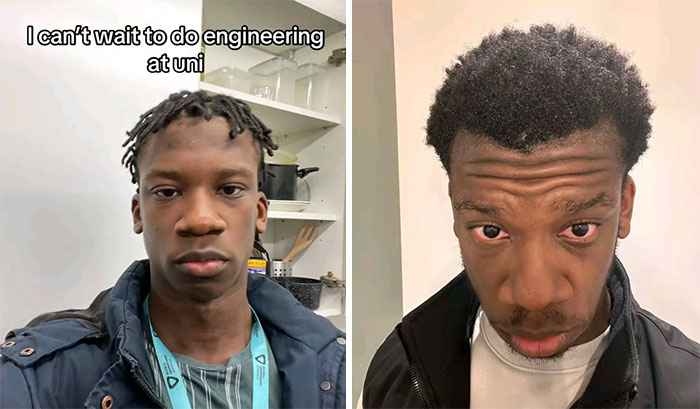Before and after photos of engineering students showing the real struggle and transformation during their studies.