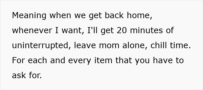 Text about a mom getting petty revenge by making her family pack for themselves to enjoy uninterrupted chill time.