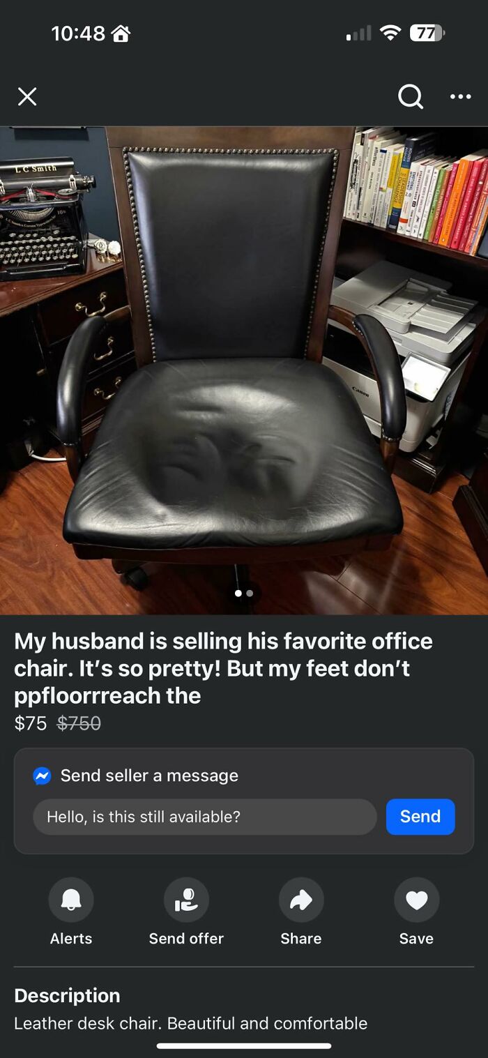 Leather office chair with nailhead trim for sale on Facebook Marketplace among wildest things people found listings.
