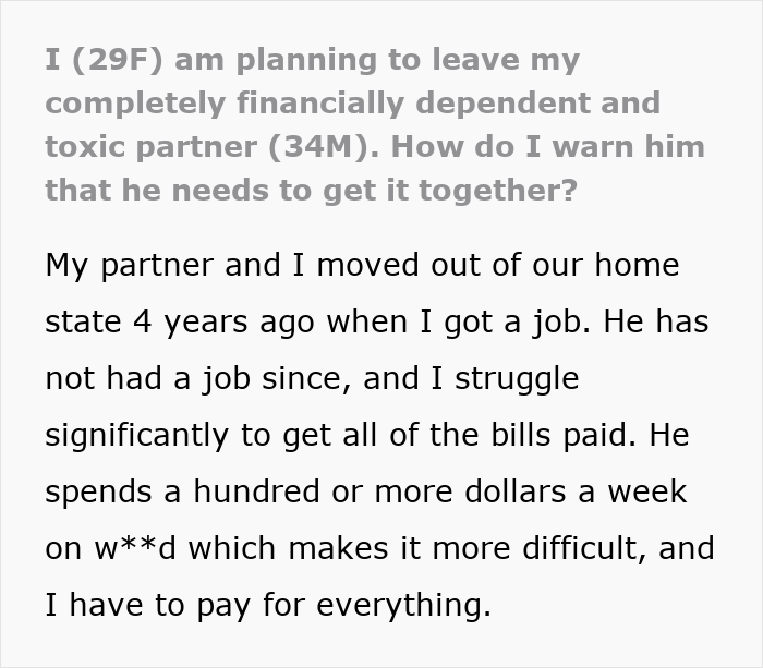 Woman plans quiet exit as jobless partner&rsquo;s anger and spending habits create toxic home environment.