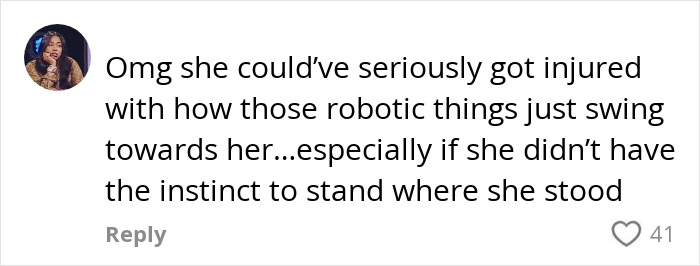 Fan comment expressing concern over dangerous malfunction at Beyoncé's show risking serious injury from robotic equipment. Fan comment expressing concern over dangerous malfunction at Beyoncé's show risking serious injury from robotic equipment.