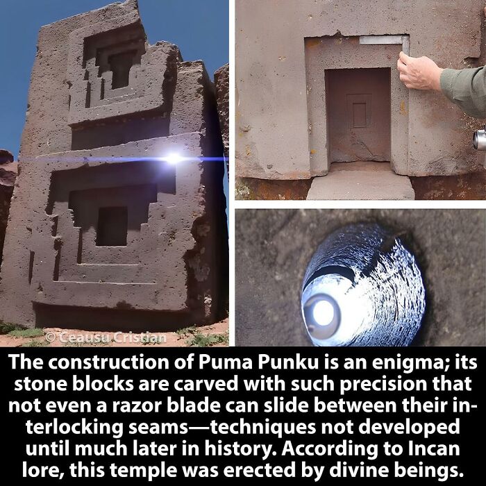 Ancient history of Puma Punku stone blocks carved with precision and interlocking seams from Incan lore temple construction mystery.