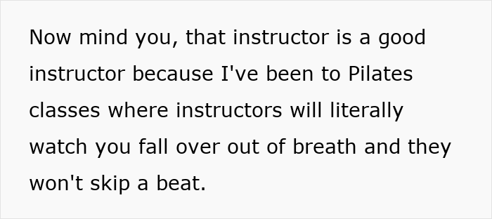 Text excerpt about a Pilates instructor&rsquo;s approach, relating to women 200 lbs and over doing Pilates.