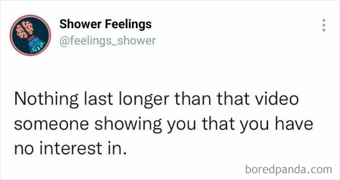 Social media post from Shower Feelings humorously reflecting on thoughts to occupy your brain during showering moments.