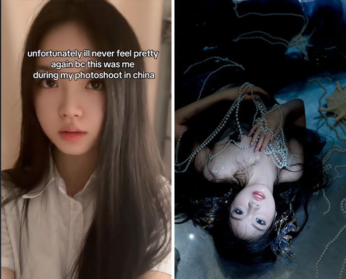 Young woman sharing her glow down experience with before and after photos, highlighting the glow down trend.