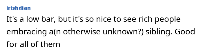 Comment praising rich people embracing a secret sister, referencing Gigi and Bella Hadid’s family revelation. Comment praising rich people embracing a secret sister, referencing Gigi and Bella Hadid’s family revelation.