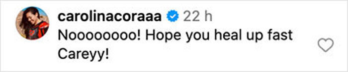 Comment on social media post expressing sympathy and wishing Pink&rsquo;s husband a fast recovery after bike accident surgery.