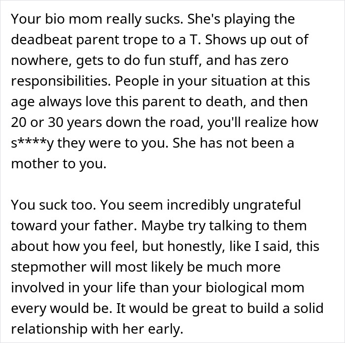 Teen refuses to be a birthday gift for stepmother, expressing loyalty to biological mom and family tension advice.